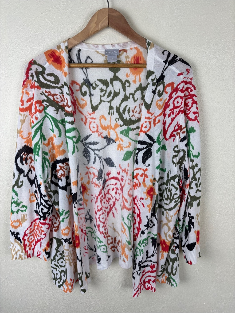 Chico’s Open Front Lightweight Cardigan  Women’s Sz 3 XL Floral Business Casual